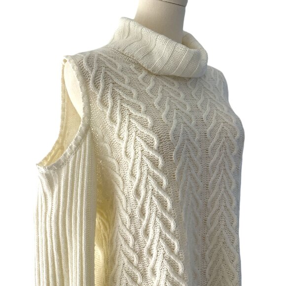 Cold Shoulder Creme Cable Knit Cowl Neck Wms Sz 20 XXL - Picture 2 of 9